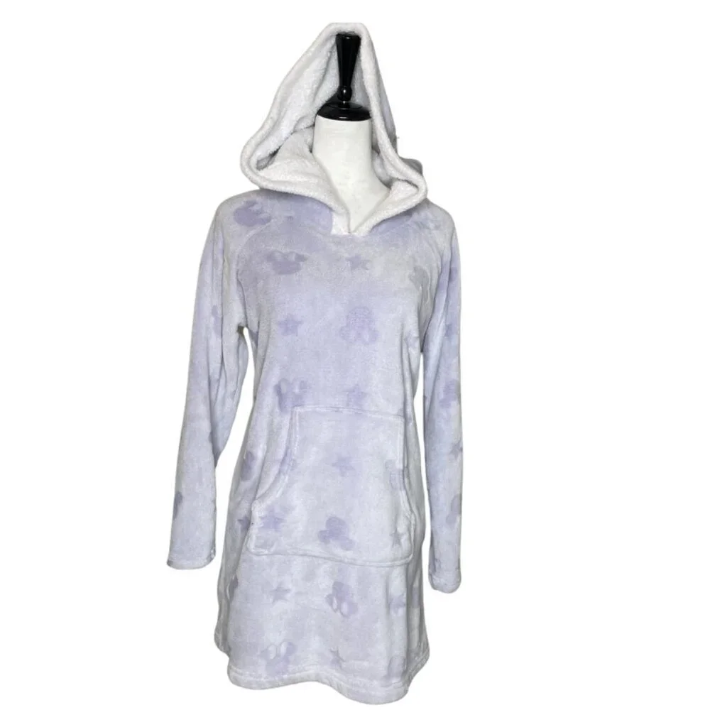 Disney Lavender Minnie Mouse Faux Fur Hoodie Lounge Dress Kawaii Pajama Medium - Picture 2 of 8